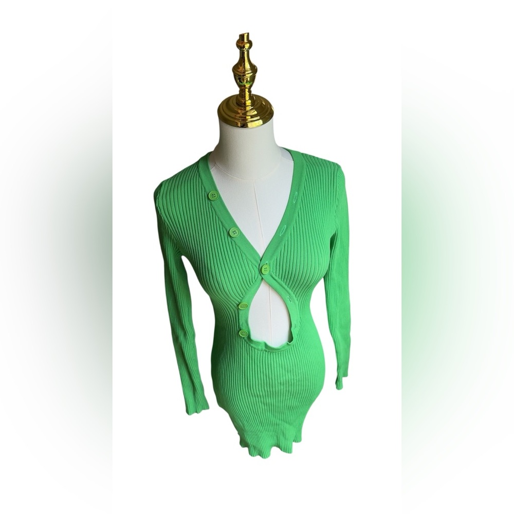 Vibrant Green Ribbed Dress